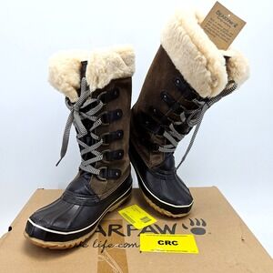 Bearpaw Denali Winter Tall Duck Boots Womens Size 8 Earth Faux Fur Rubber Sole